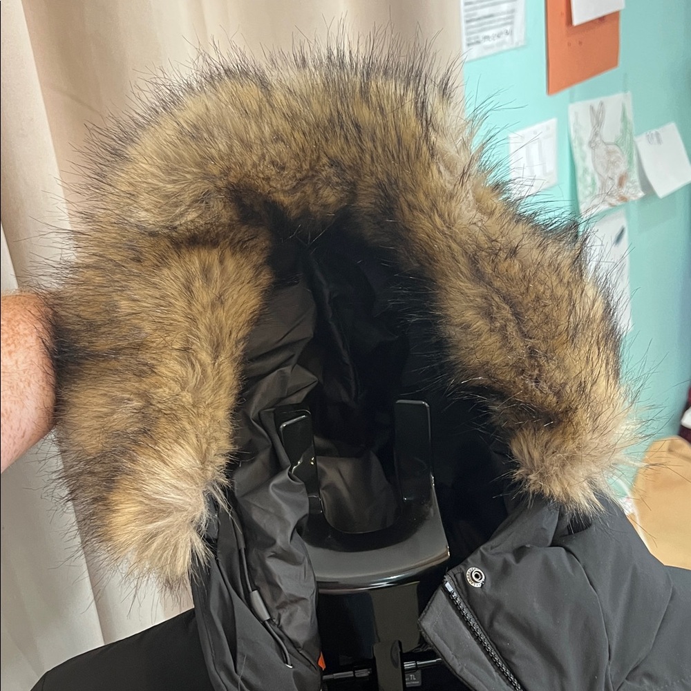 Eddie Bauer Black Puffer Coat with Fur Trim 80% waterfowl feathers TL Coat - Picture 3 of 8